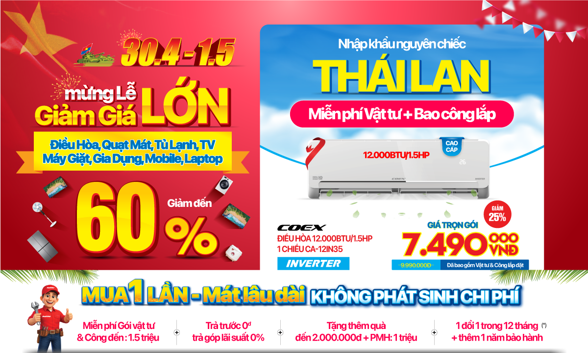 Điều hòa giảm đến 45% mừng Đại lễ