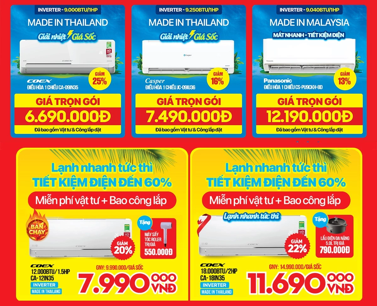 Điều hòa sale chạm đáy, tiết kiệm đến 50% chi phí