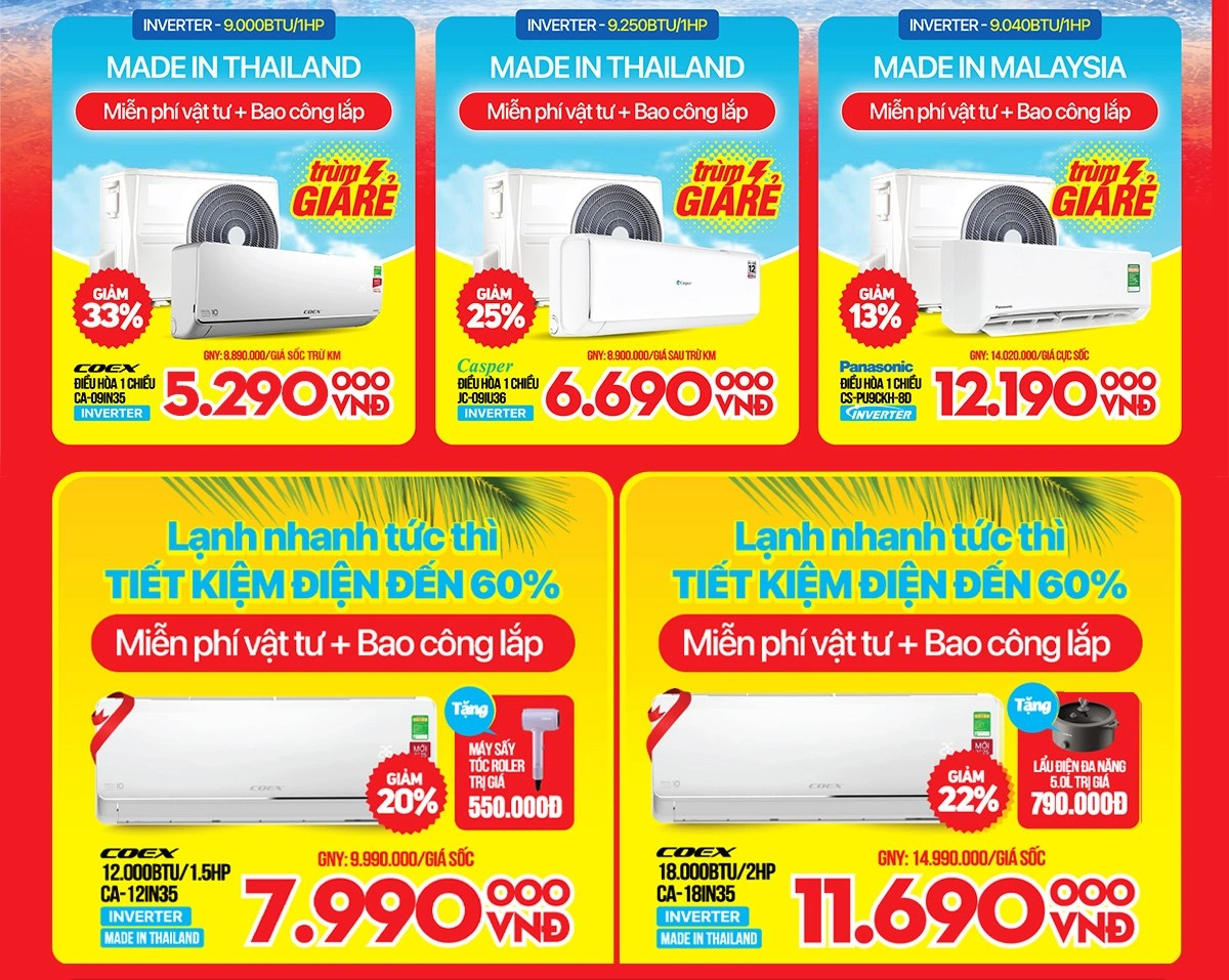 Điều hòa sale đến 50%, bao trọn chi phí lắp đặt