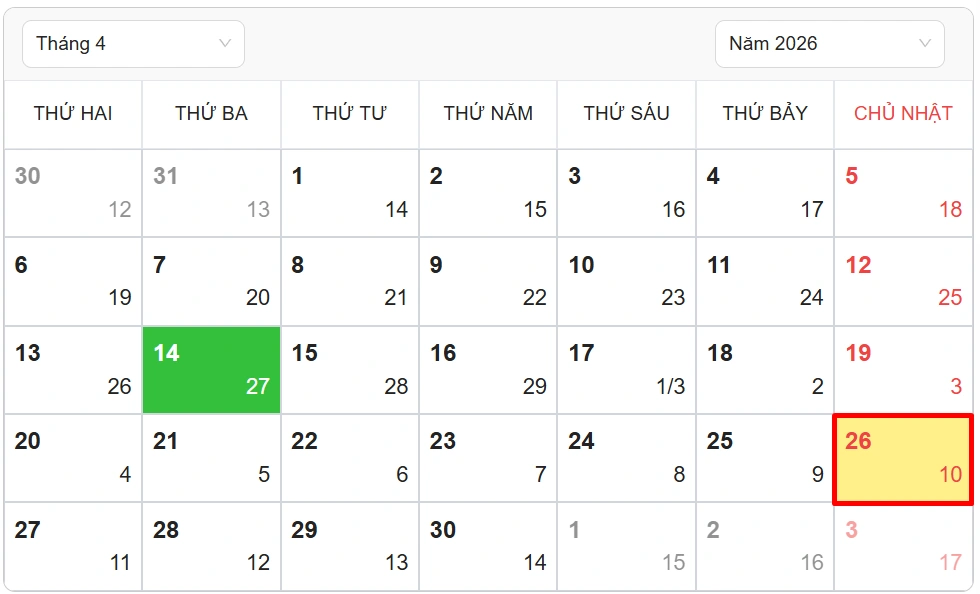 Giỗ Tổ Hùng Vương 2026 vào ngày mấy Dương lịch?