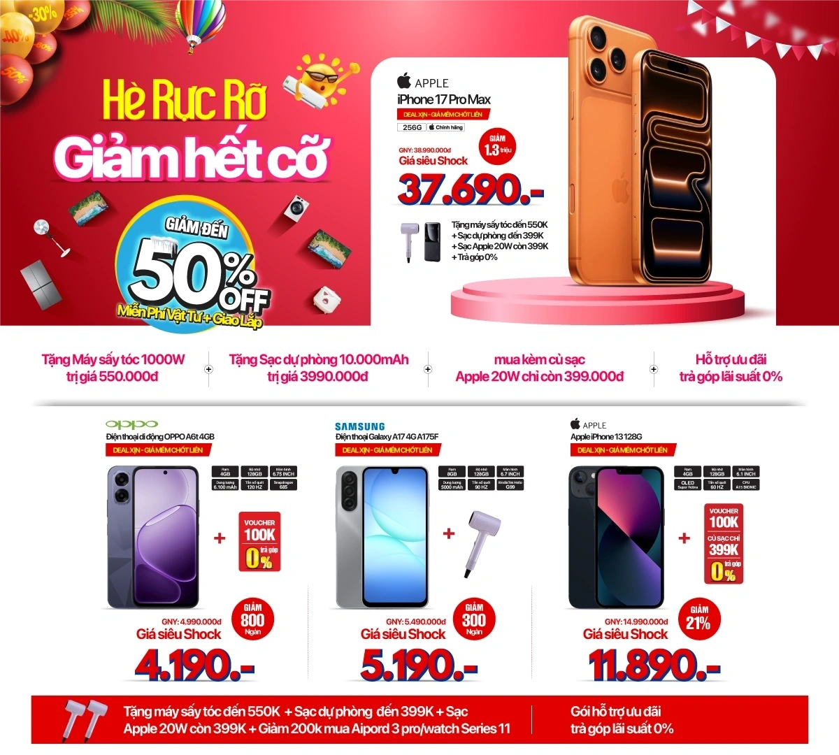 Hè rực rỡ, điện thoại giảm sâu đến 50%