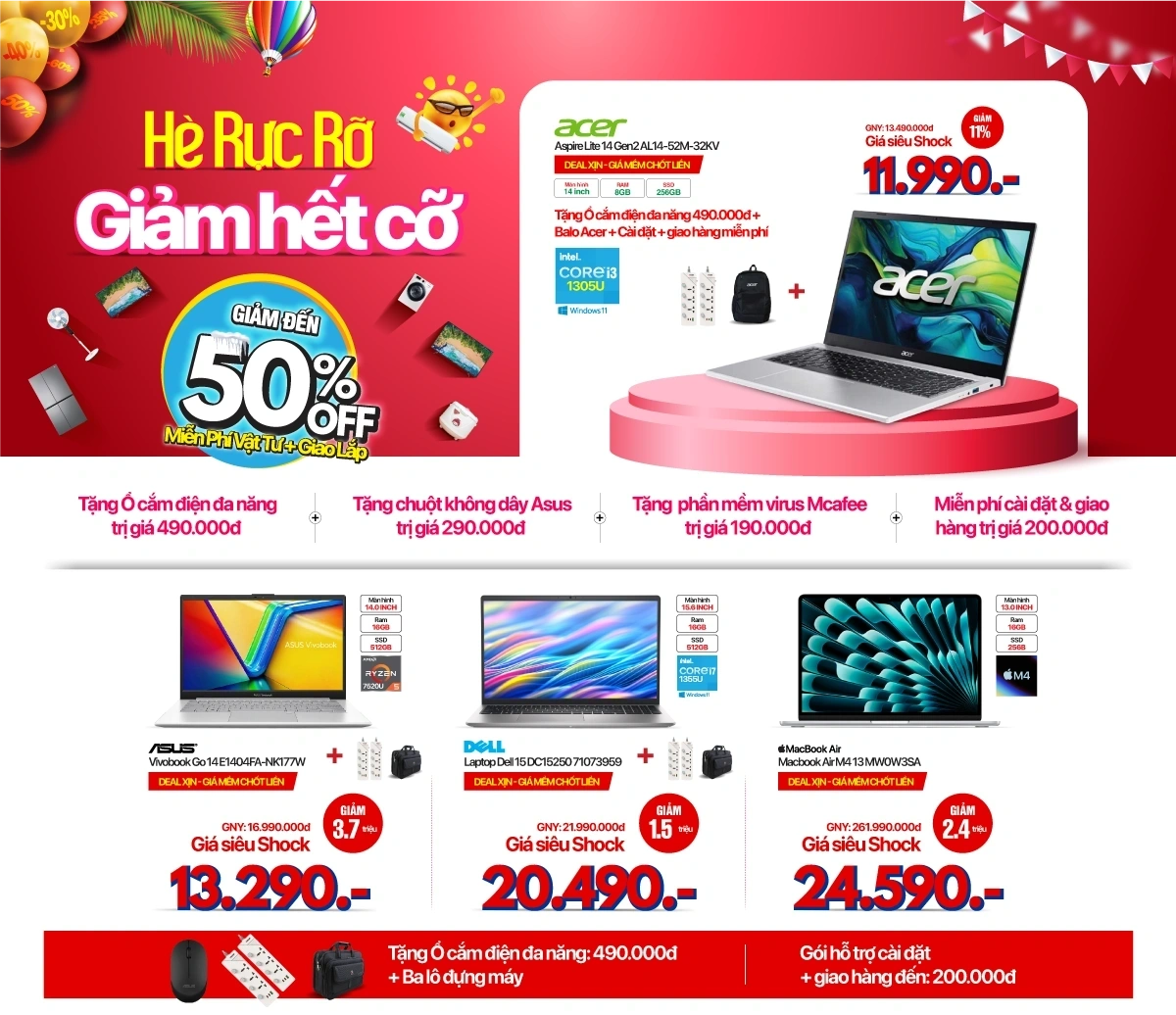 Hè rực rỡ, laptop giảm sâu đến 50%