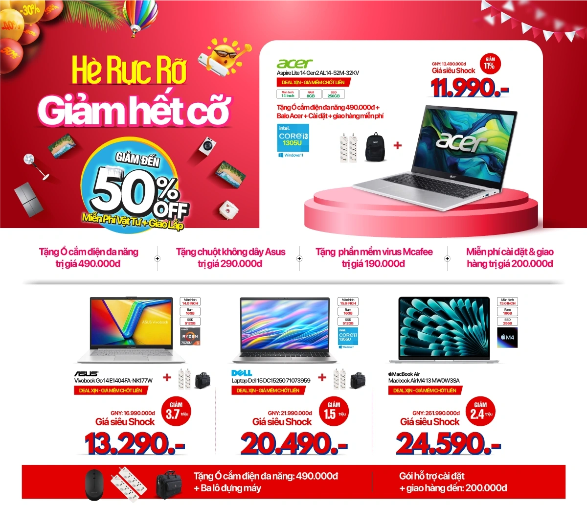 Hè rực rỡ, laptop giảm sâu đến 50%