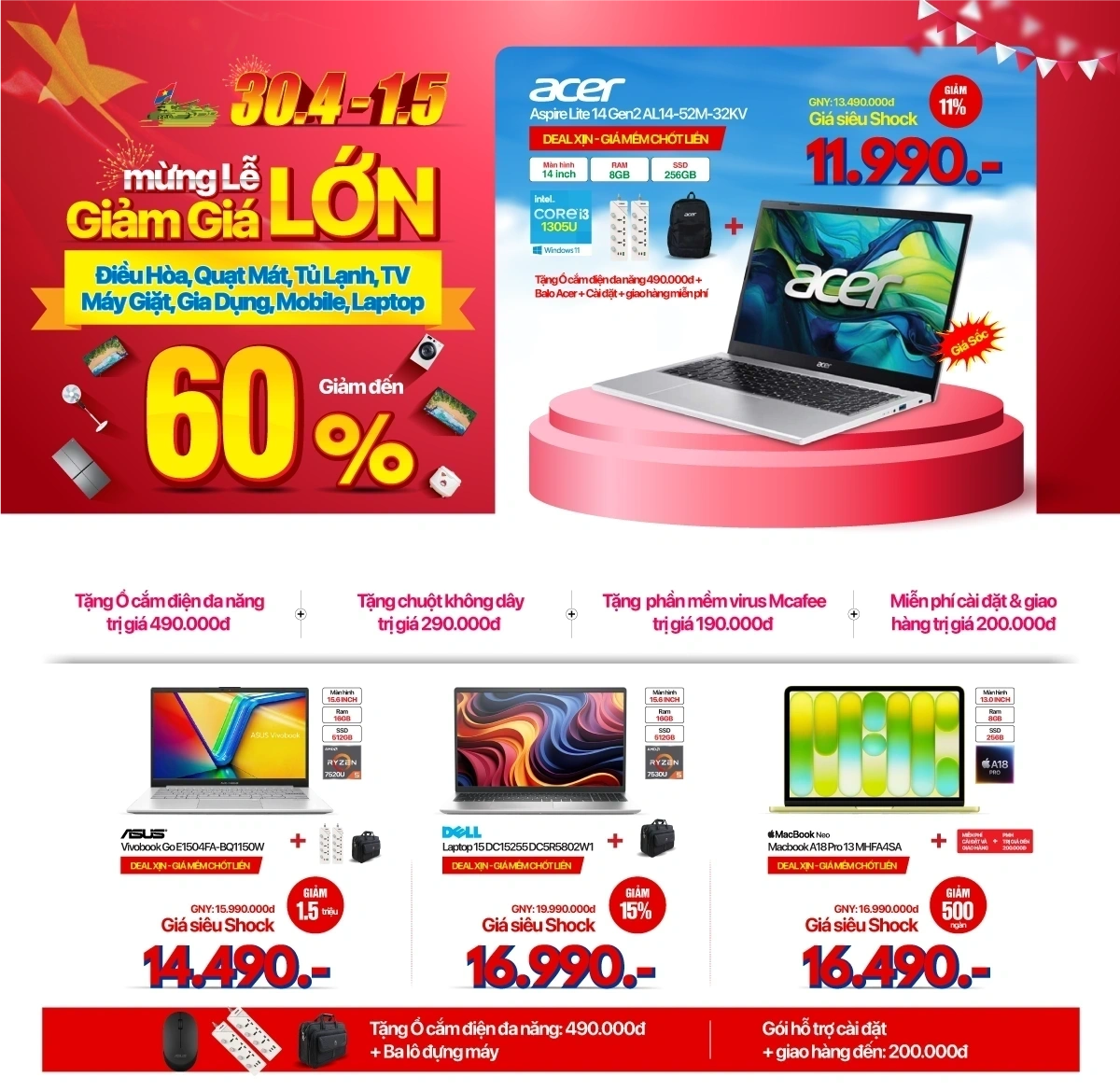 Mừng Đại lễ, Laptop giảm đến 29%
