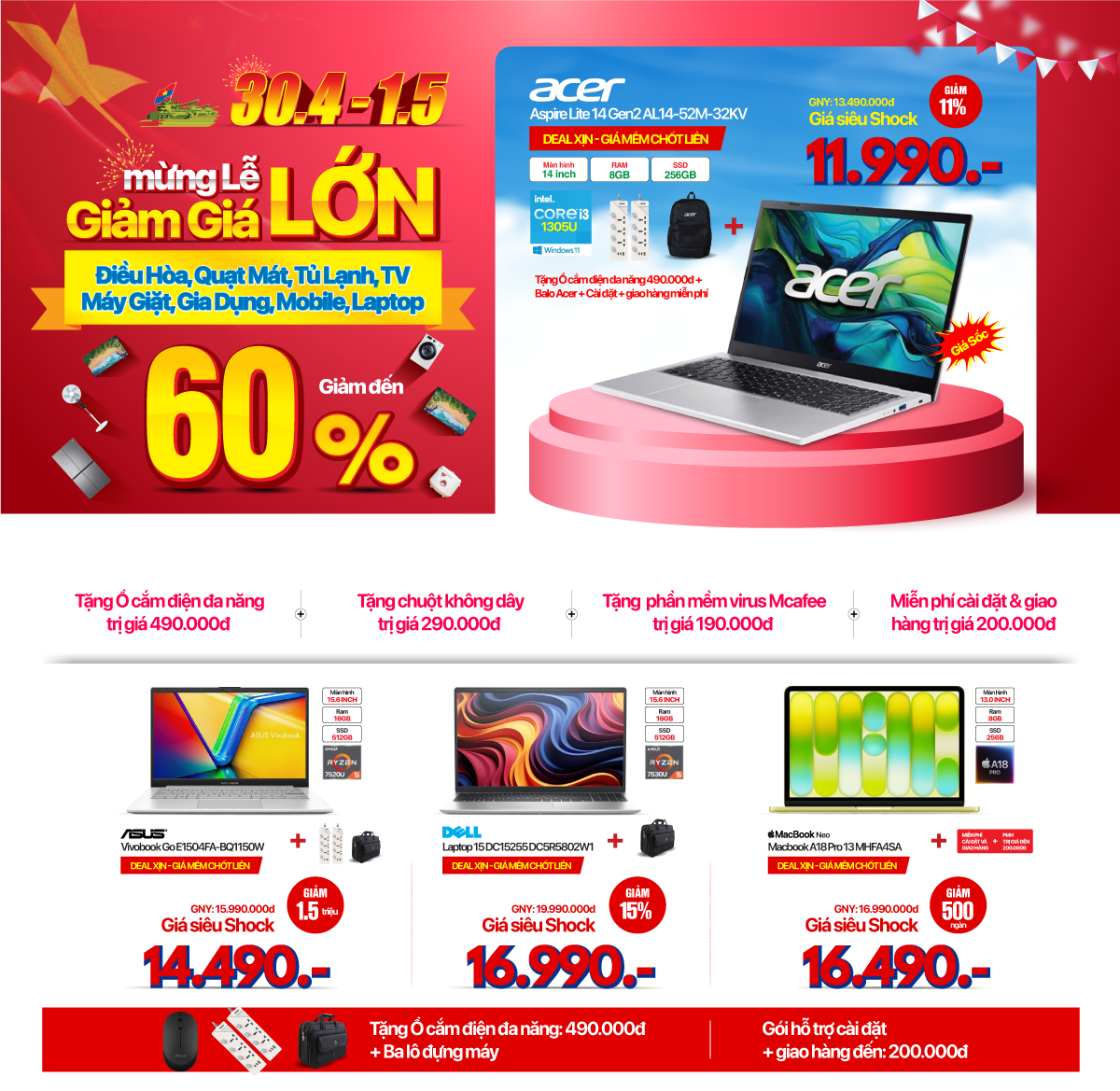 Mừng Đại lễ, Laptop giảm đến 29%