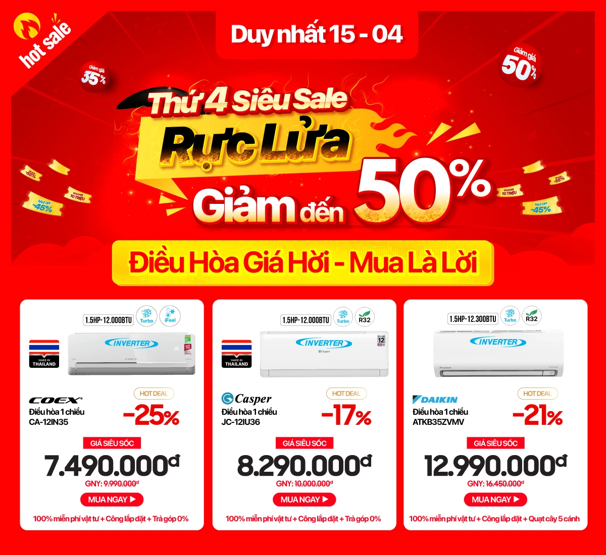 Thứ 4 Sale rực lửa, Điều hòa giảm đến 50%