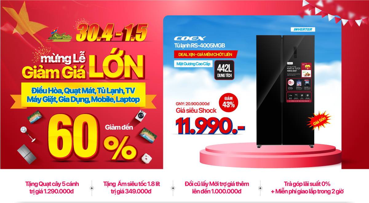 Tủ lạnh giảm đến 45% mừng Đại lễ