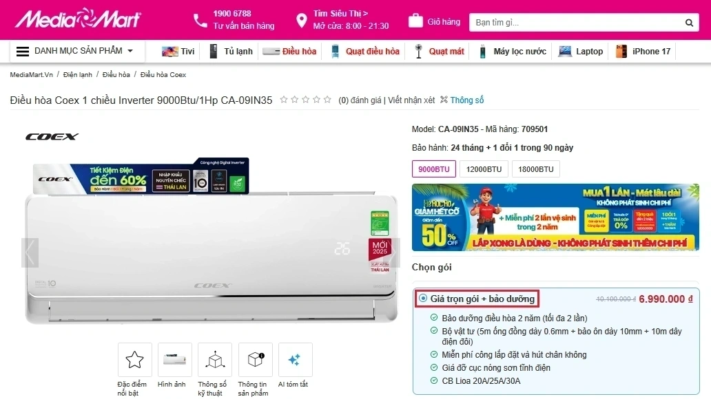 Cách đăng ký gói bảo dưỡng khi mua điều hòa