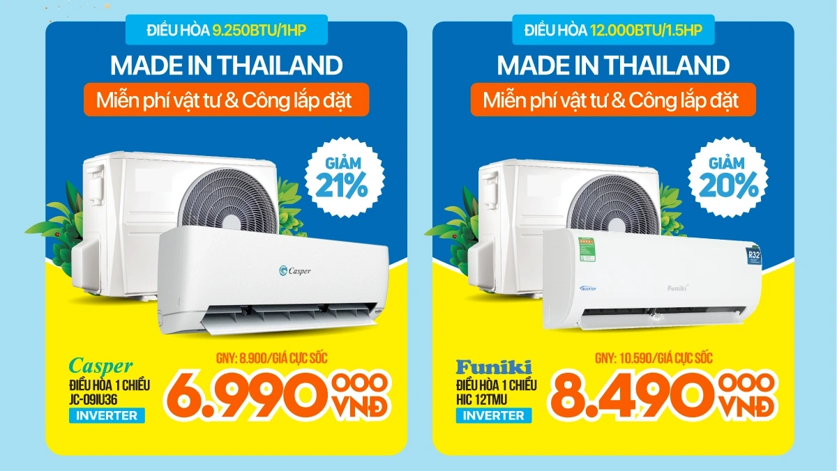 Điều hòa Inverter giá chỉ từ 6.99 triệu, miễn phí giao lắp