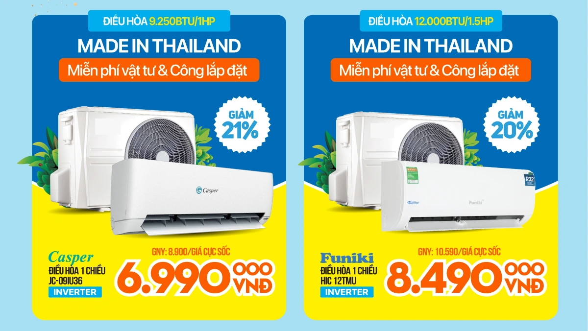 Điều hòa Inverter giá chỉ từ 6.99 triệu, miễn phí giao lắp