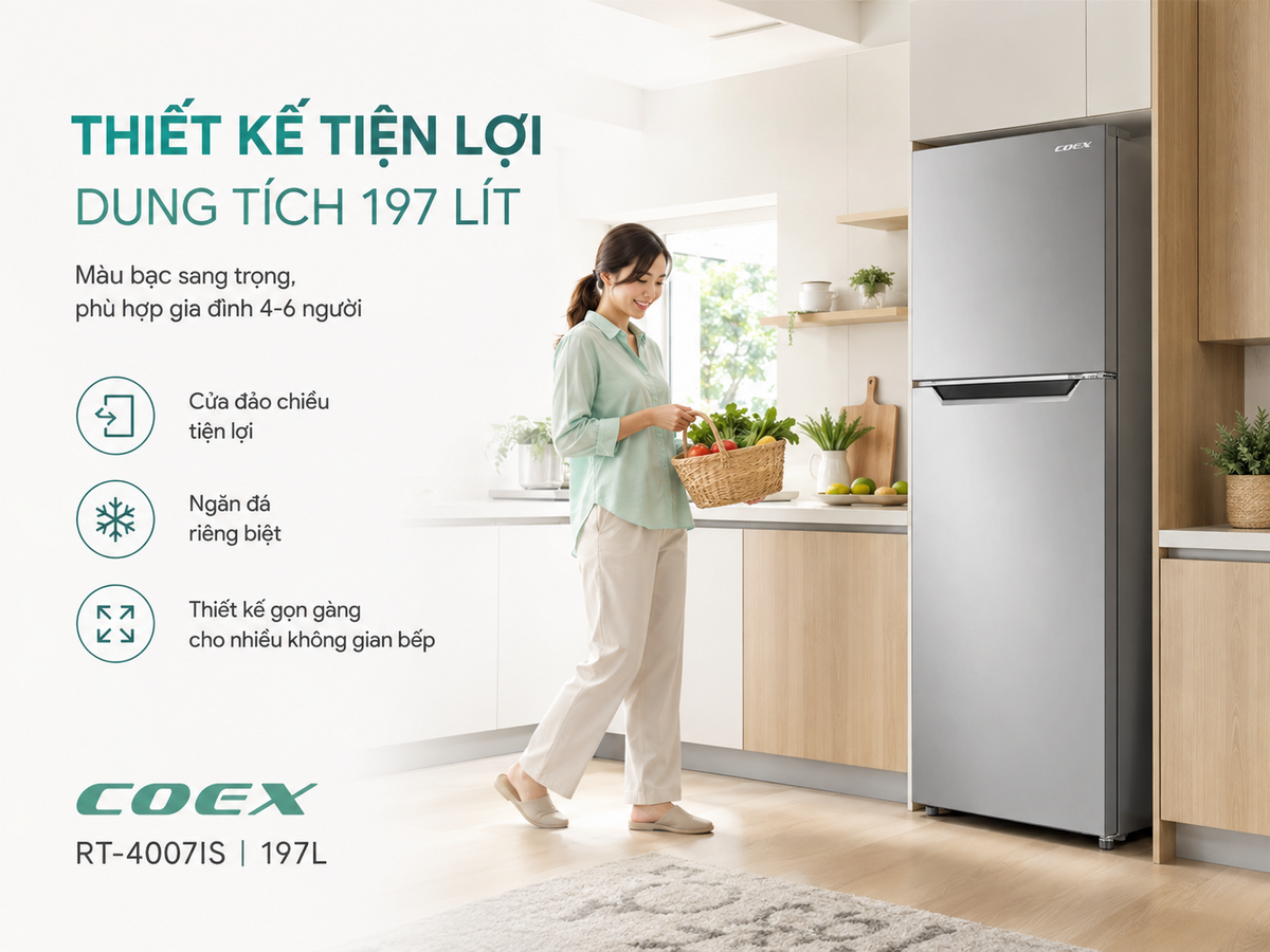 Thiết kế 2 cửa với khả năng đảo chiều tiện lợi
