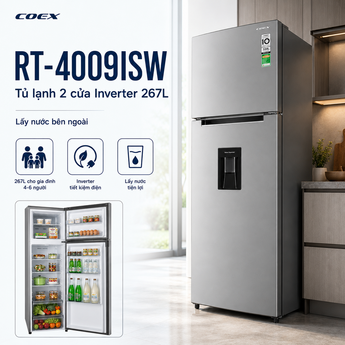 Tủ lạnh 2 cửa có lấy nước ngoài tiện lợi