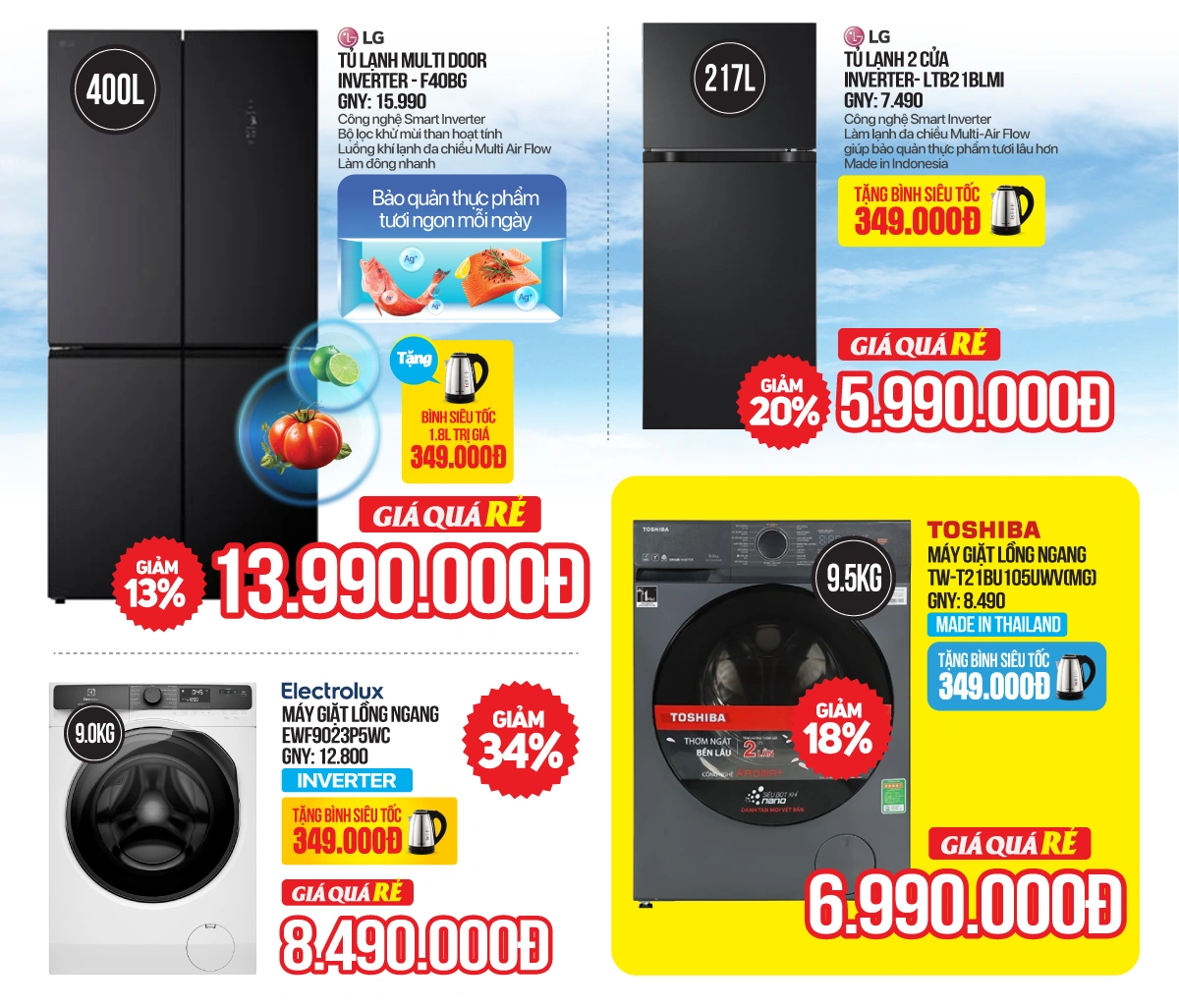 Tủ lạnh, máy giặt sale lớn đến 50%