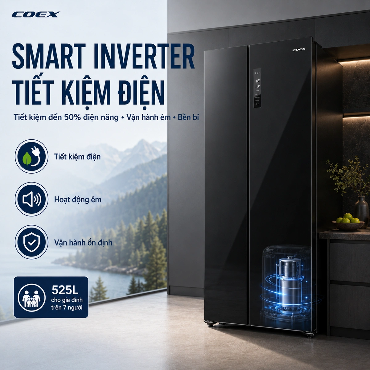 Tủ lạnh Side by side Inverter 525 Lít Coex RS-4008MGBB-BS - Nâng tầm phong cách sống