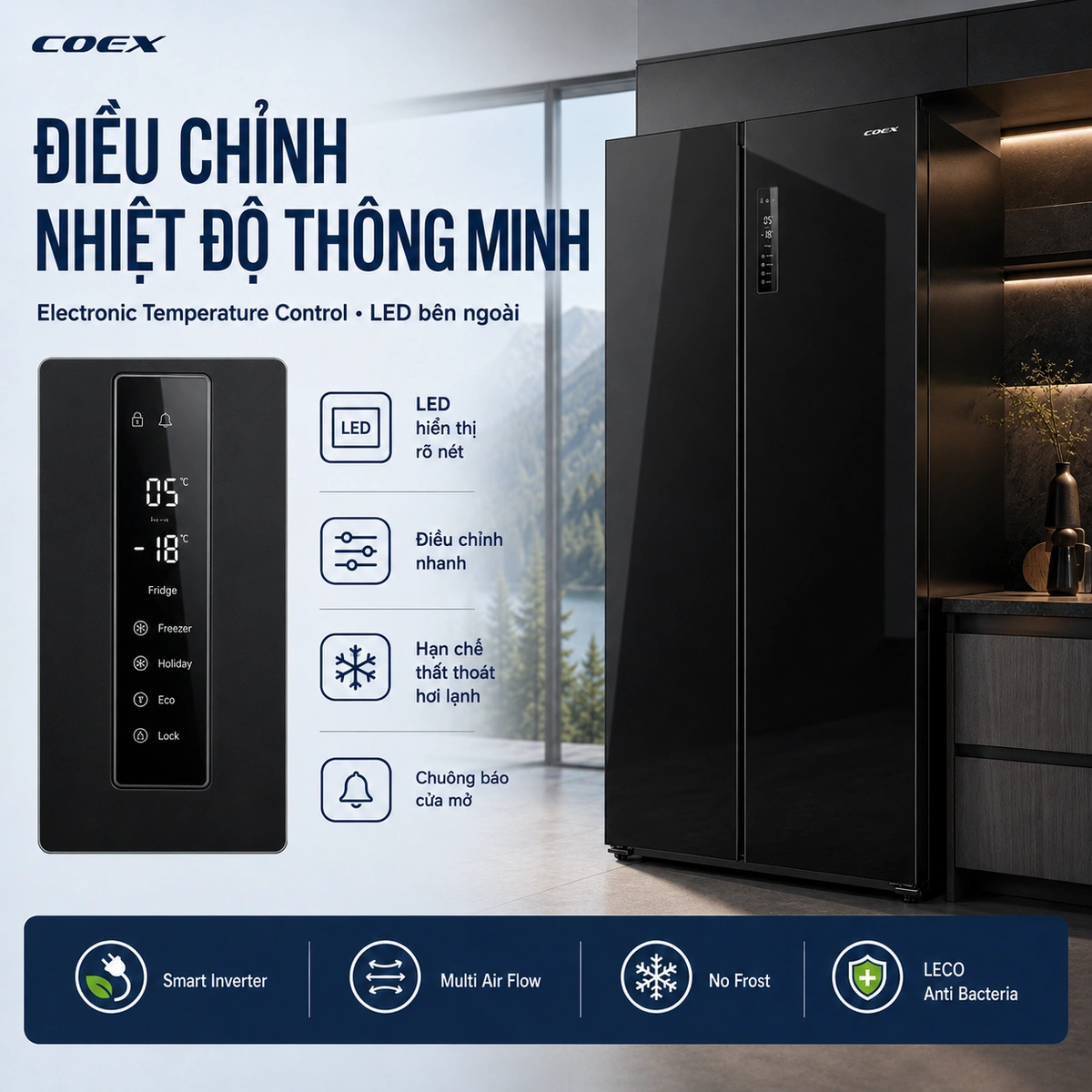 Tủ lạnh Side by side Inverter 525 Lít Coex RS-4008MGBB-BS - Nâng tầm phong cách sống