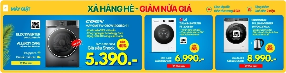 Hè cực nóng - sale cực sốc: Máy giặt giảm đến 50%