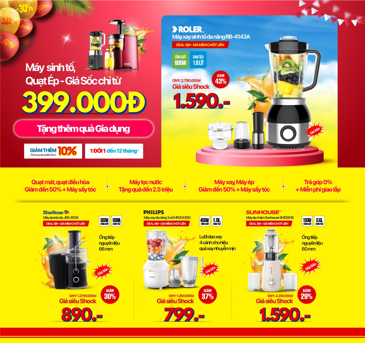 Hè rực rỡ - Máy xay sinh tố, máy ép chỉ từ 399k