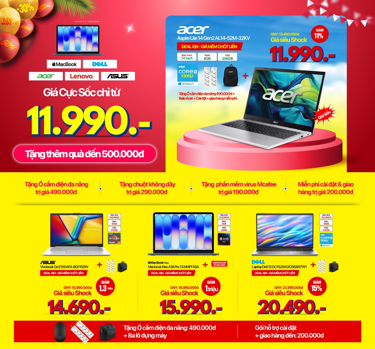 Hè rực rỡ - PC, laptop chính hãng giảm sâu, tặng quà cực chất