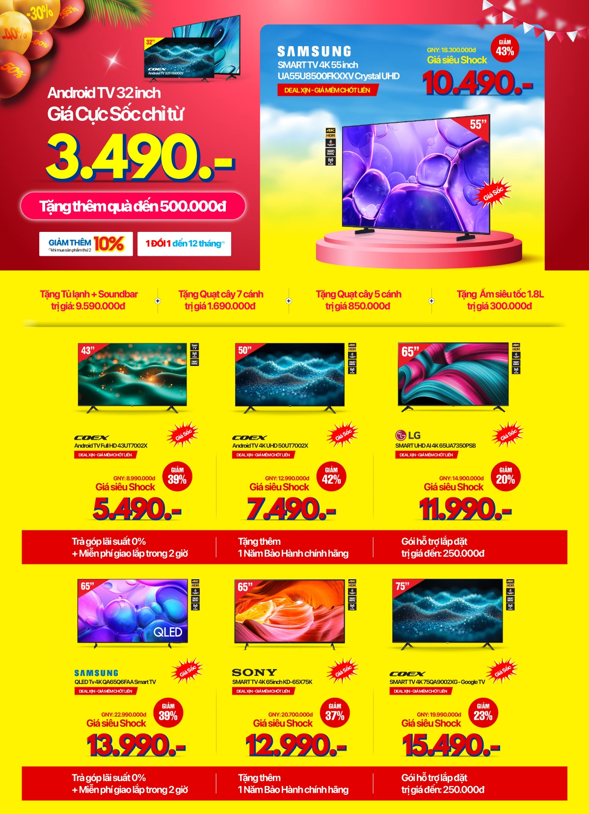 Hè rực rỡ - Tivi giảm sốc đến 50%, trả góp 0% lãi suất