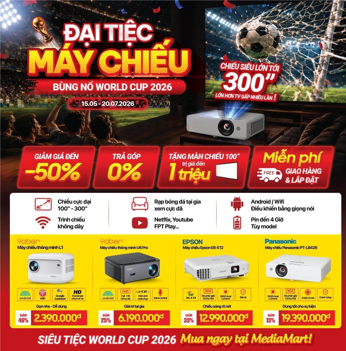 Siêu tiệc World Cup - Máy chiếu giảm đến 50%