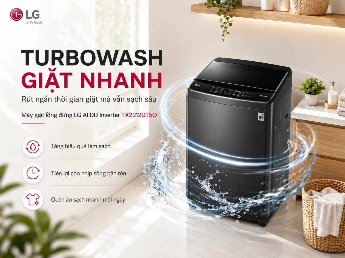 Công nghệ AI DD tối ưu chuyển động giặt, mang lại hiệu quả giặt giũ nhanh chóng, tiết kiệm