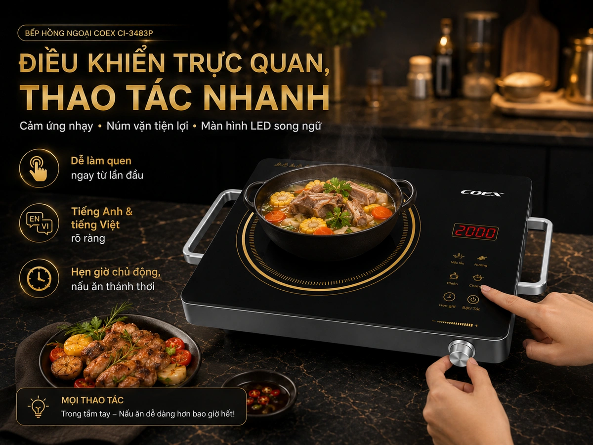 Công suất mạnh mẽ, nấu nhanh tiết kiệm điện