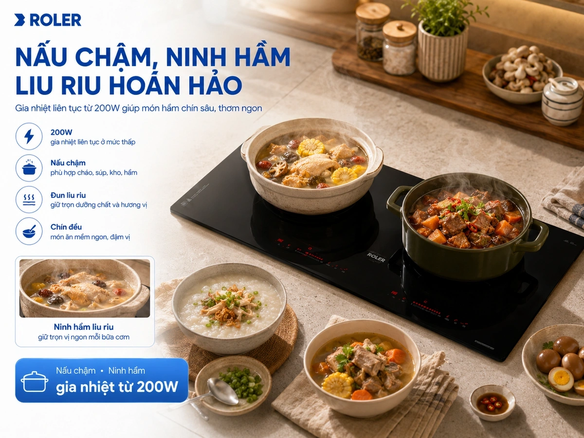 Công suất nấu mạnh mẽ, nấu nhanh, tiết kiệm điện