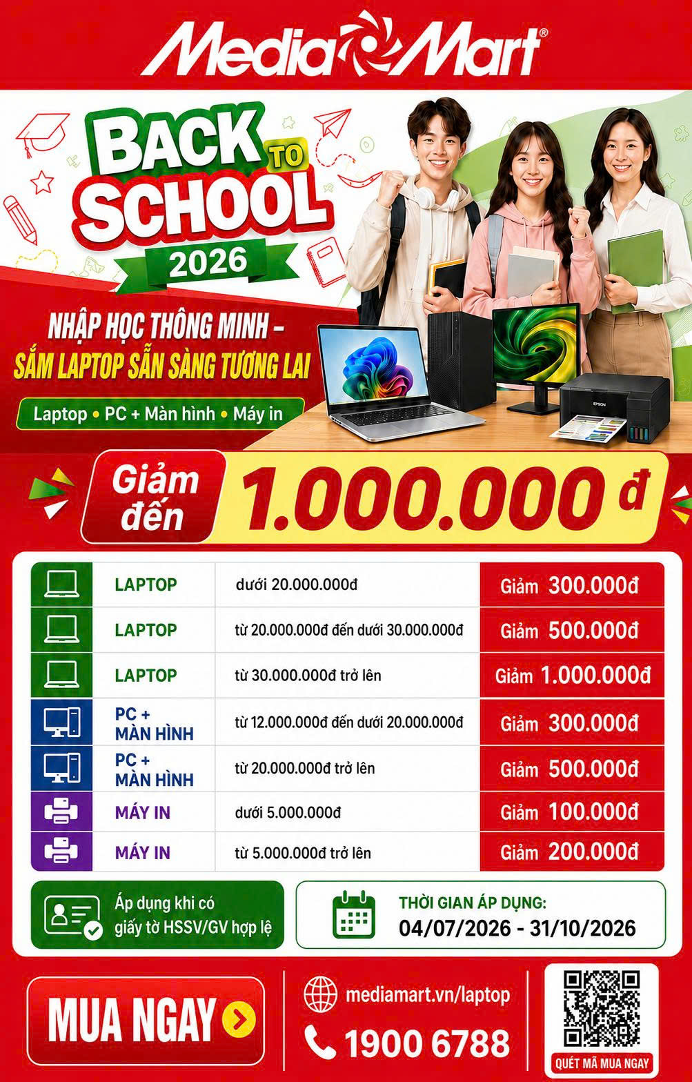 Giảm giá trực tiếp khi mua Laptop Windows, bộ PC + màn hình, máy in