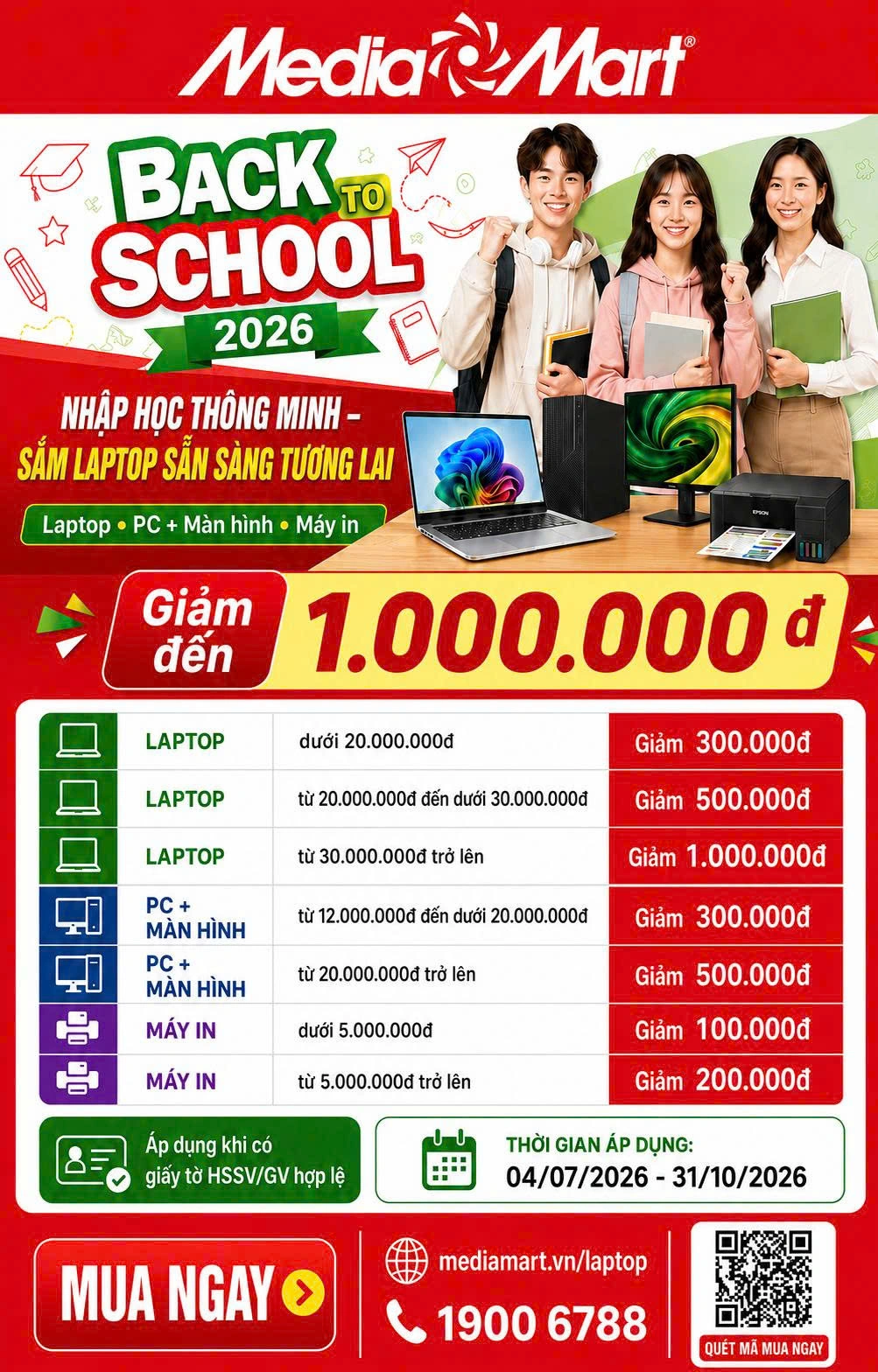 Giảm giá trực tiếp khi mua Laptop Windows, bộ PC + màn hình, máy in