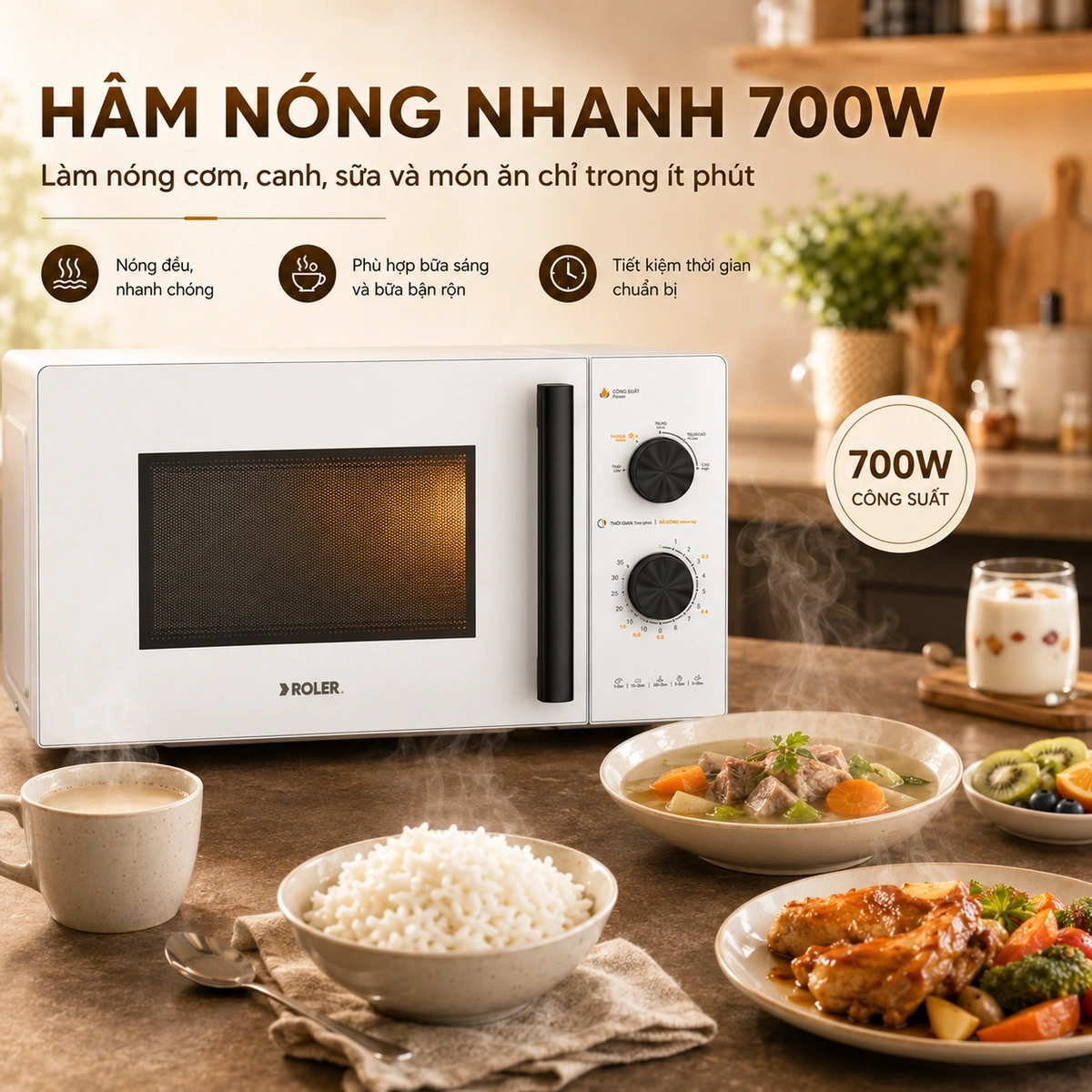 Hâm nóng thức ăn, rã đông thực phẩm và nấu các món đơn giản dễ dàng