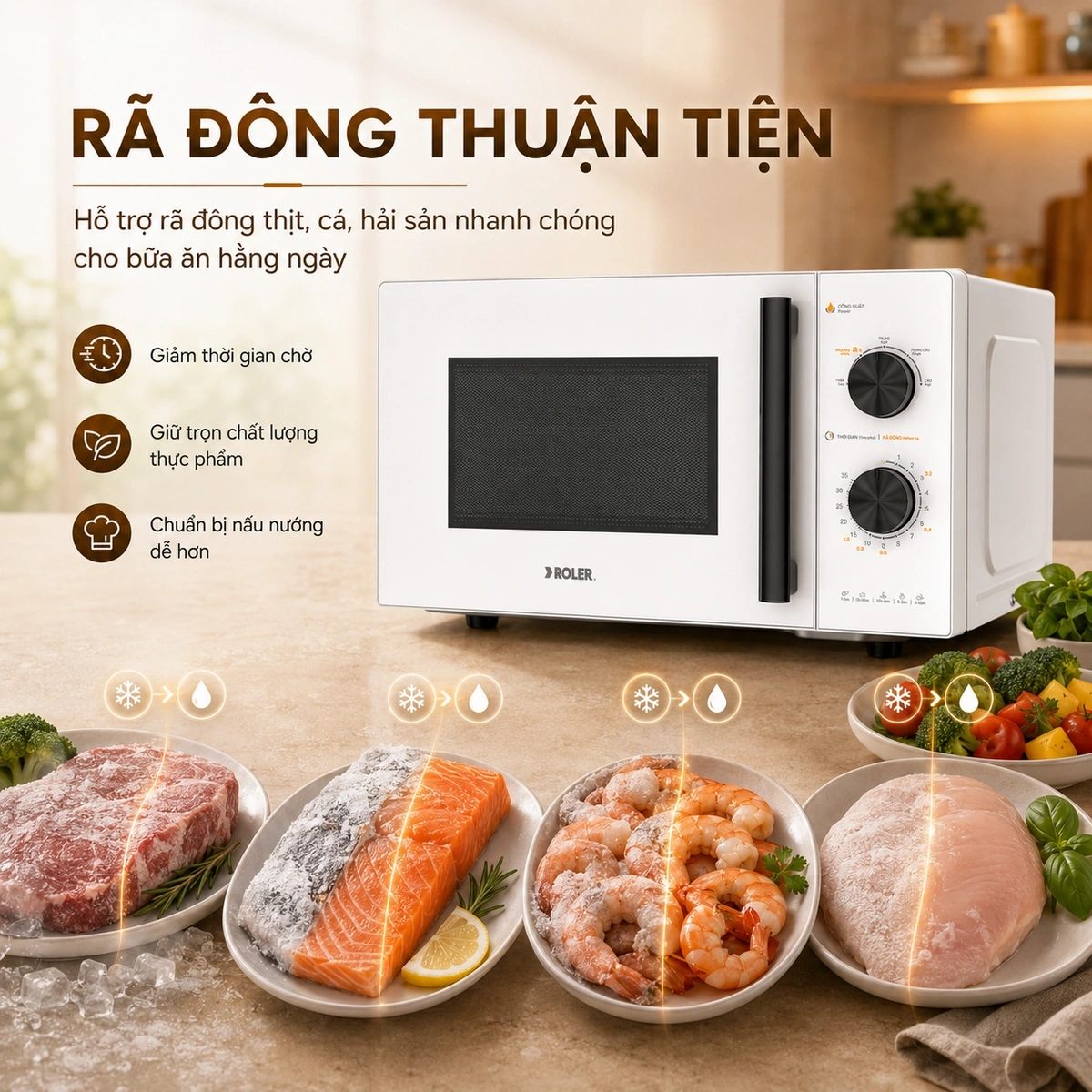 Hâm nóng thức ăn, rã đông thực phẩm và nấu các món đơn giản dễ dàng