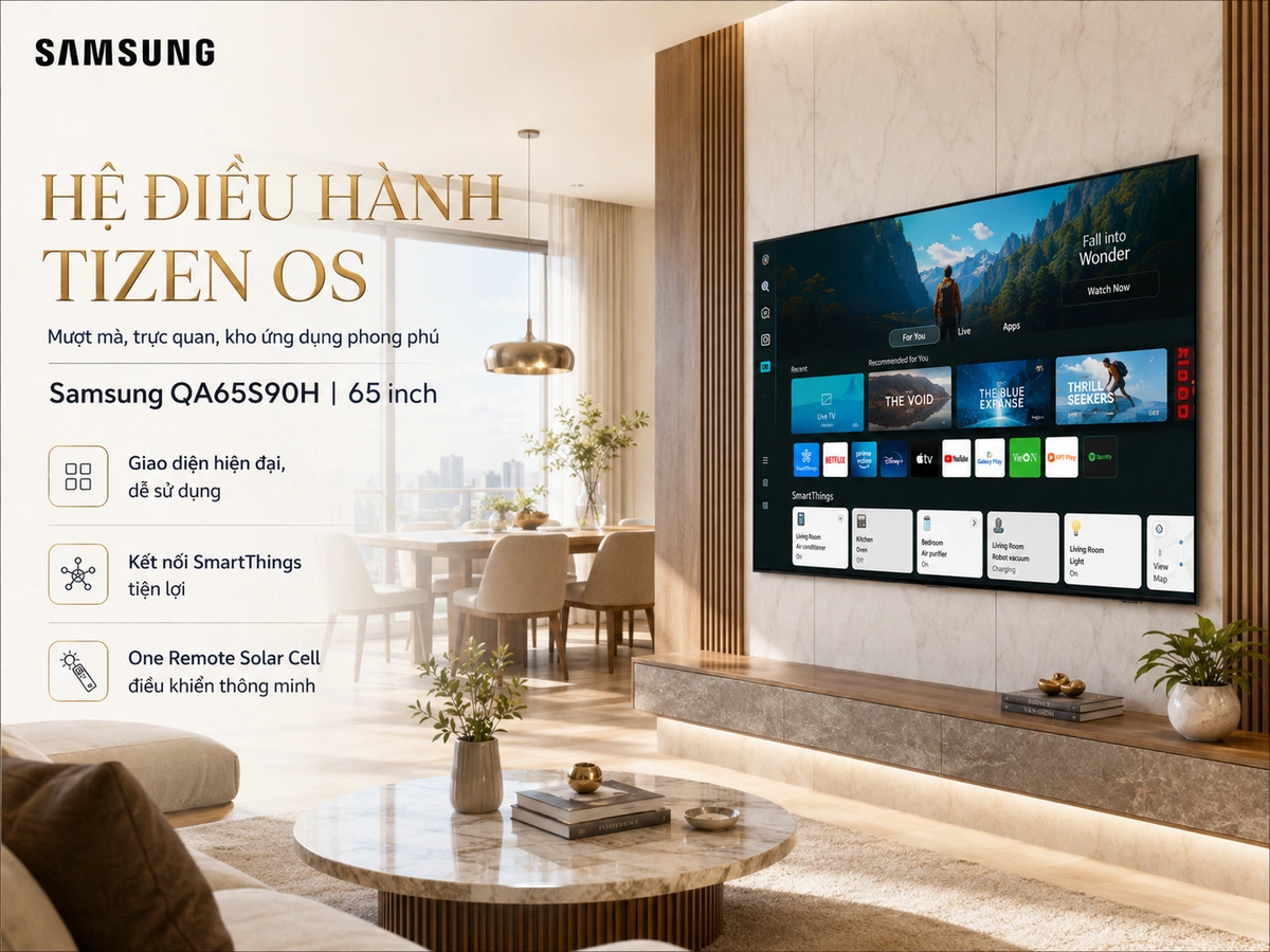 Hệ điều hành TizenOS quen thuộc, kho ứng dụng giải trí đa dạng