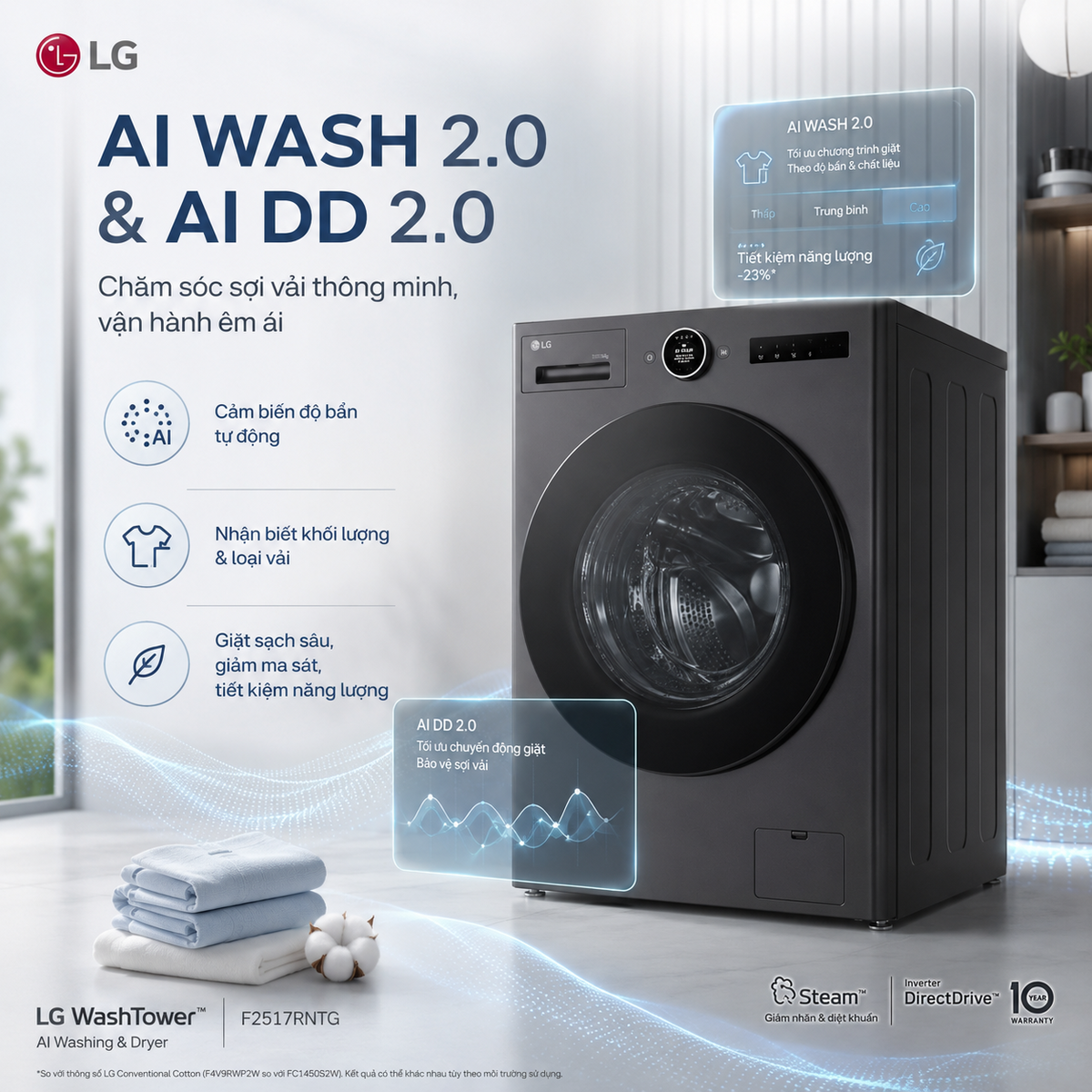 Khối lượng giặt sấy lớn, đa dạng chương trình, tiết kiệm điện năng