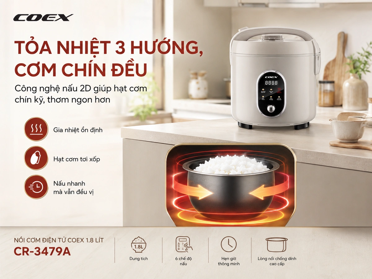 Nấu cơm chín nhanh, đều hạt