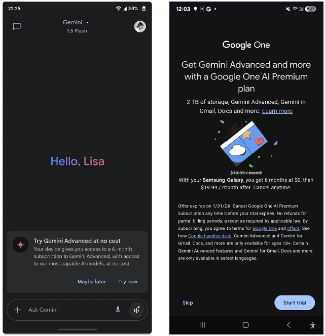 Ưu đãi gói dùng thử gói Google AI Pro 6 tháng