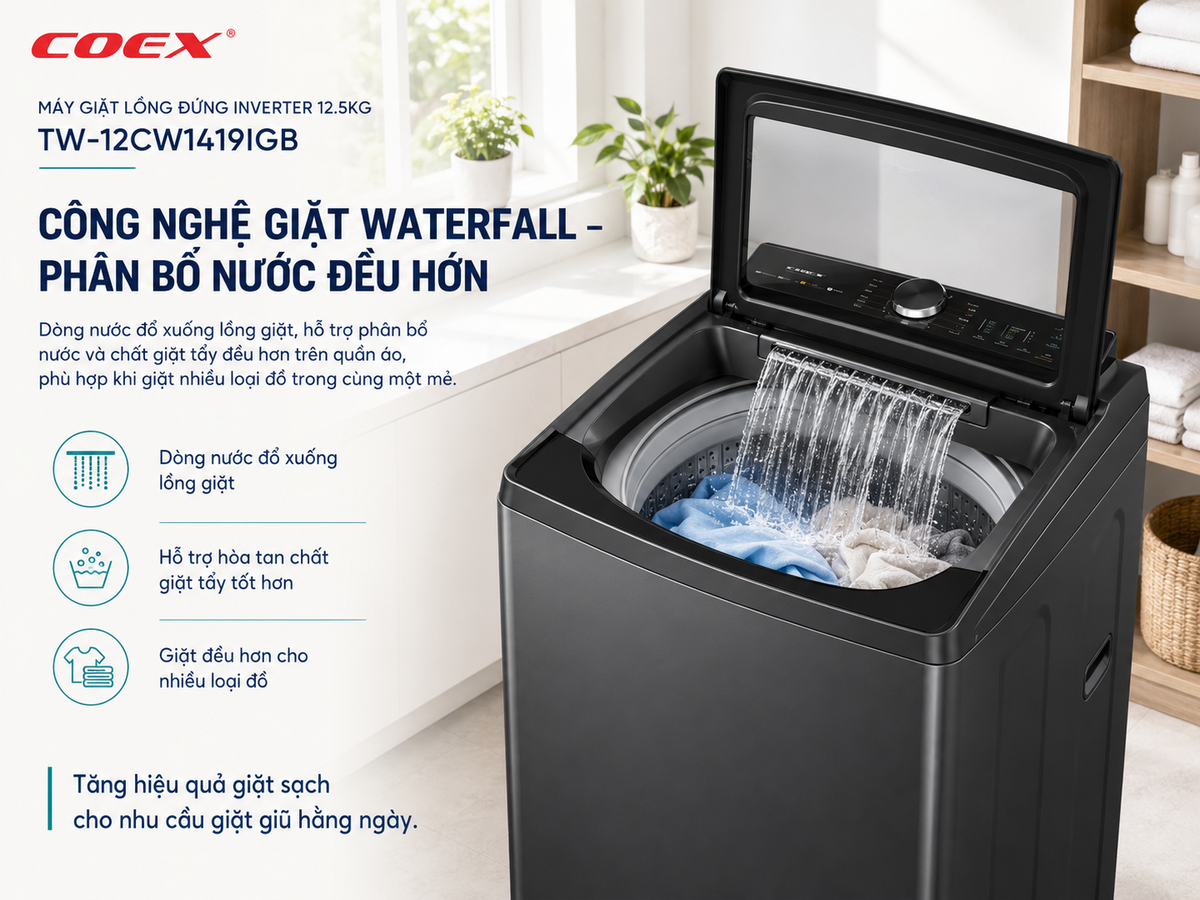 Công nghệ giặt tiên tiến, giặt sạch sẽ, tinh tươm, bảo vệ sợi vải