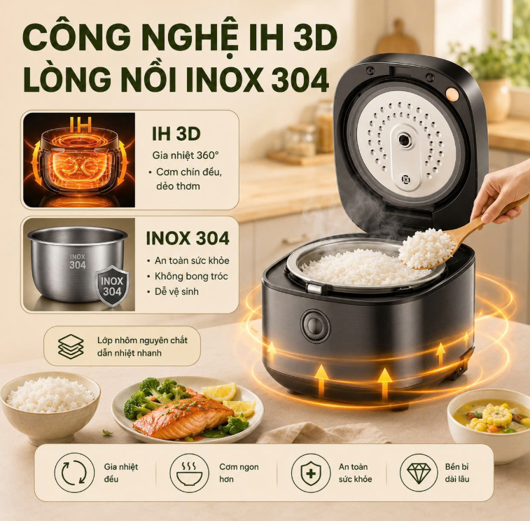 Công nghệ nấu 3D IH gia nhiệt tốt