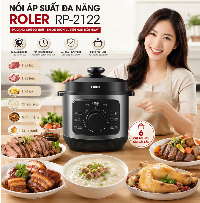 Công suất mạnh mẽ, nhiệt ổn định, nấu chín đều và nhanh