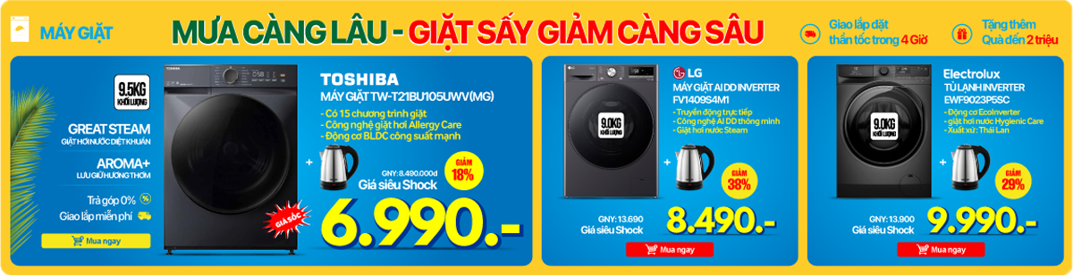 Máy giặt, máy sấy xả kho hè, giảm sâu đến 50%