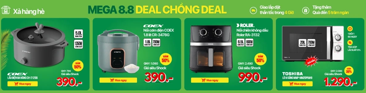 Mega 8/8 Deal chồng deal: Gia dụng giảm đến 50%