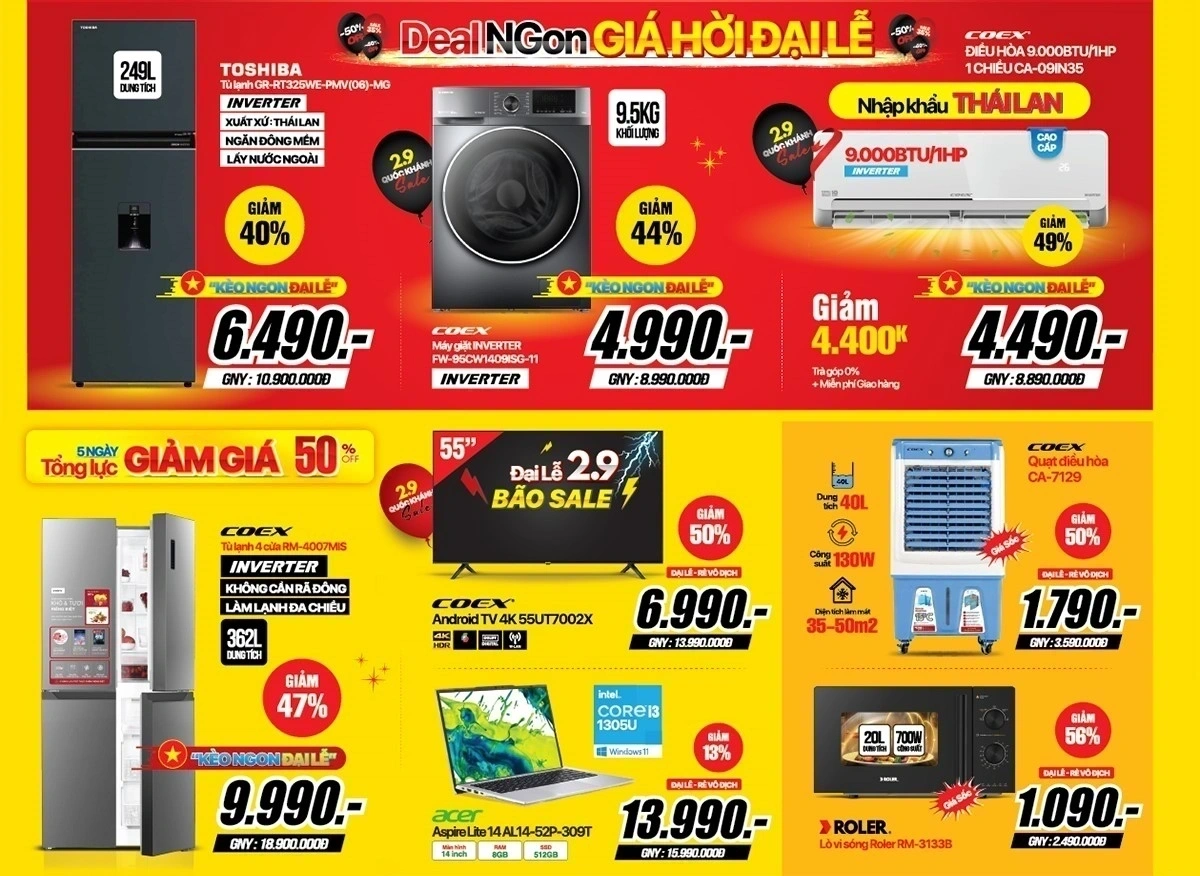 Mừng Đại Lễ 2/9 - Tivi, điện máy giá chỉ từ 3.49 triệu
