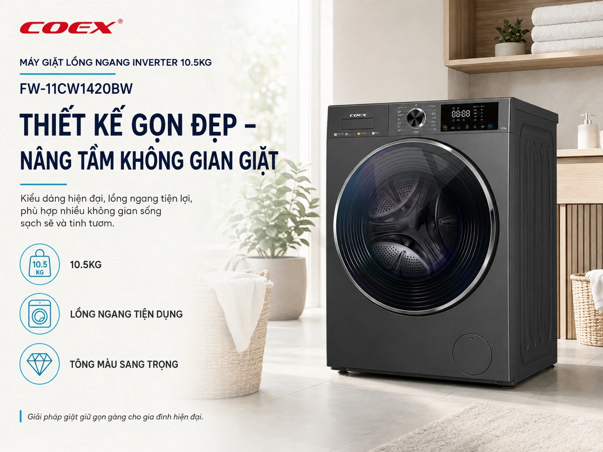 Thiết kế cửa trước sang trọng, hiện đại, đa dạng chương trình giặt