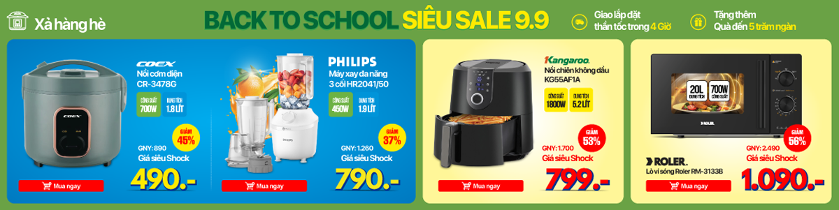 Back to School - Siêu Sale 9/9: Gia dụng giảm đến 50%