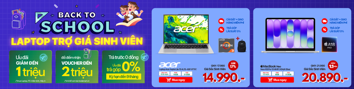Back to School - Siêu Sale 9/9: Laptop giảm thêm 1 triệu cho HSSV