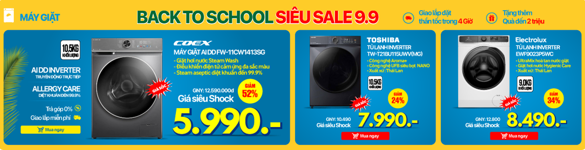 Back to School - Siêu Sale 9/9: Máy giặt giảm đến 50%
