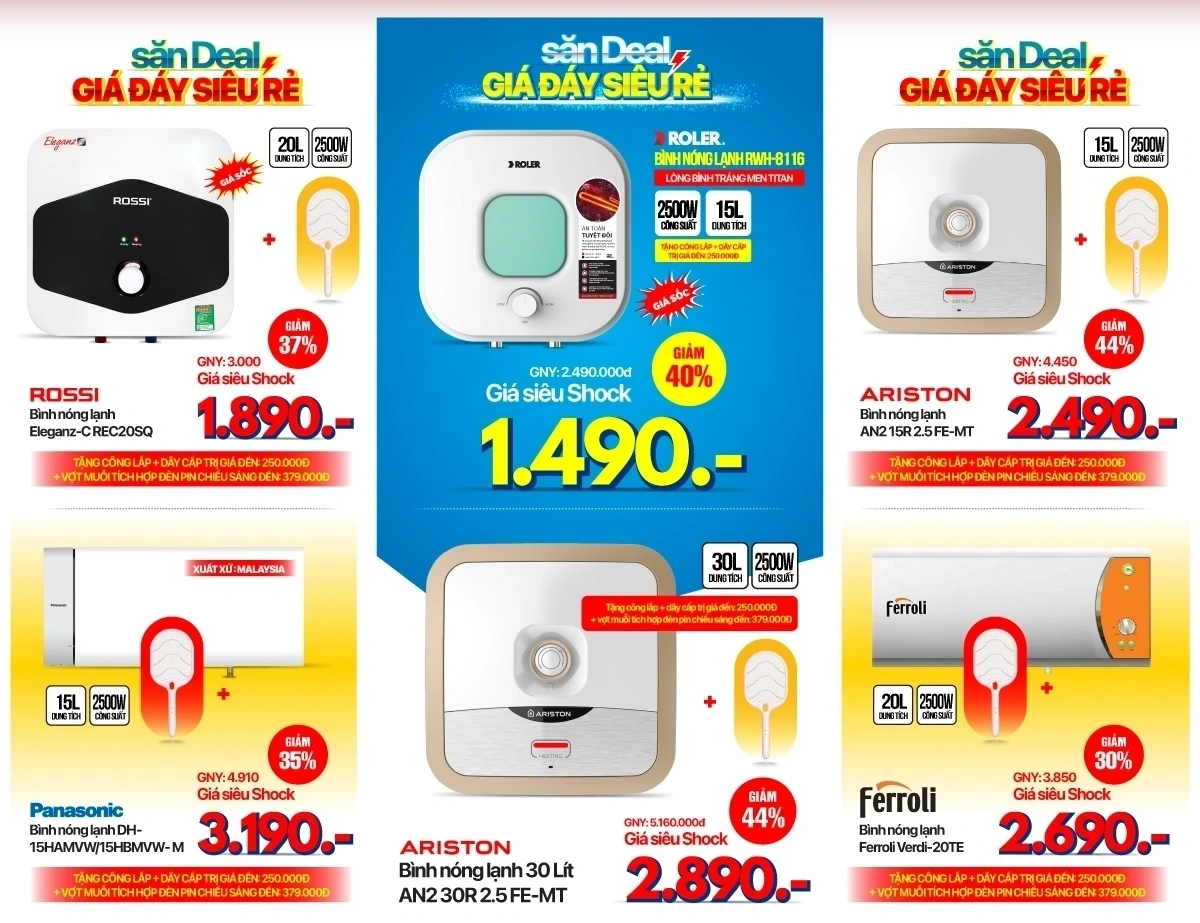 Bình nóng lạnh giảm sâu - Giá chỉ từ 1.49 triệu, tặng quà hấp dẫn