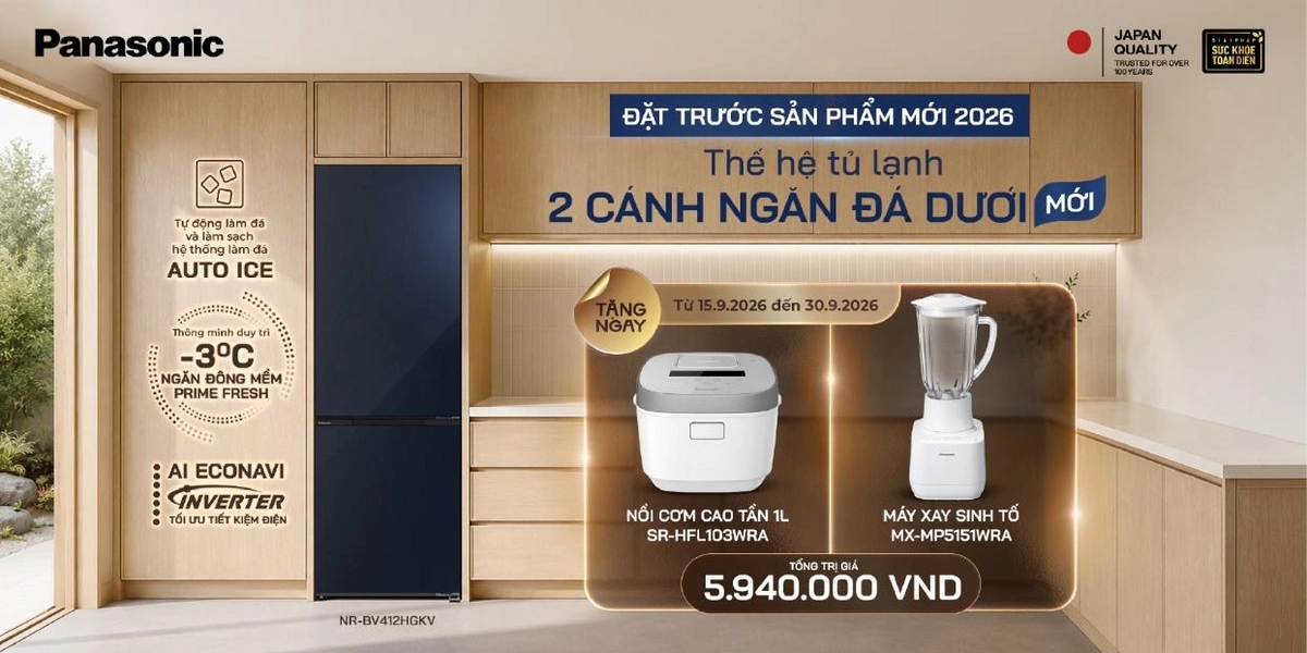 Đặt trước Tủ lạnh 2 cánh ngăn đá dưới mới 2026 của Panasonic