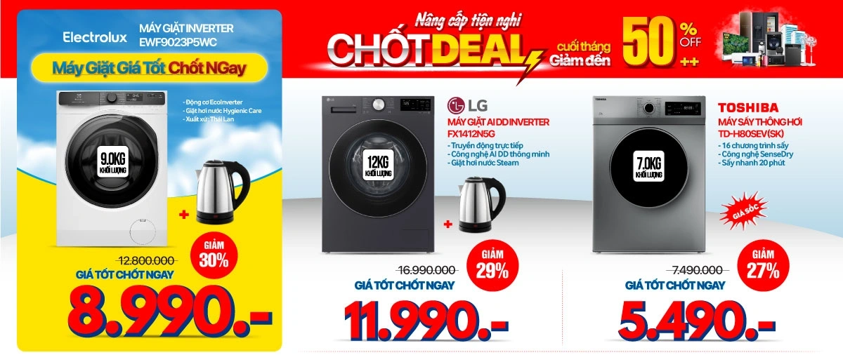 Điều hòa, máy giặt, tủ lạnh giảm đến 50%, giá chỉ từ 5.49 triệu