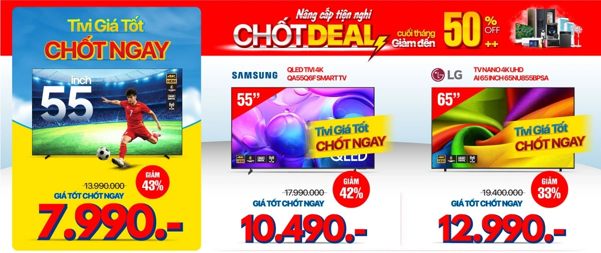TV giảm đến 50%, combo âm thanh tiết kiệm đến 1,5 triệu