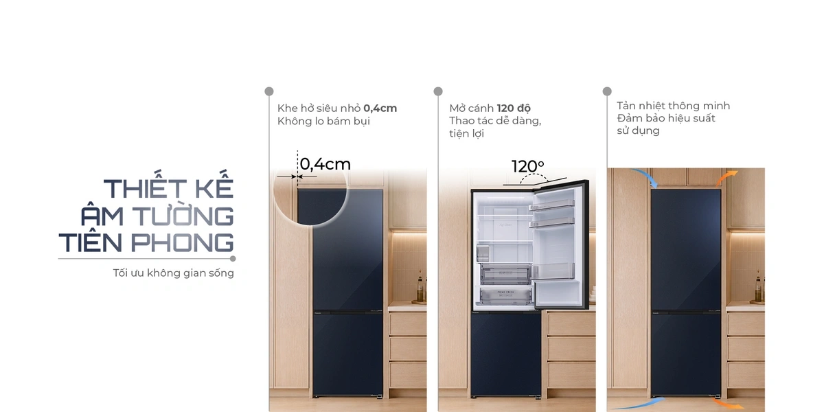 Thiết kế âm tường, zero gap của tủ lạnh Panasonic 2 cánh ngăn đá dưới 2026
